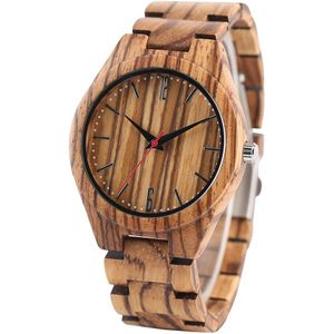 Volledige Houten Zebra Patroon Polshorloge Eenvoudige Handgemaakte Van Bamboe Hout Vouw Bangle Quartz Horloges Casual Heren Horloge