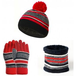 Kids Winter Wollen Garen Gebreide Pompom Hoed Beanie Sjaal Handschoenen Warme Set
