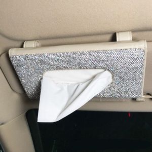 Bling Bling Diamant Auto Tissue Dozen Houder Lederen Kristallen Rhinestone Papieren Handdoek Cover Case Voor Vrouwen Luxe Auto Accessoires