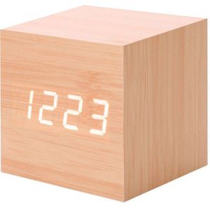 Houten Kubus Digitale LED Desk Alarm Thermometer Timer Kalender USB Klok B