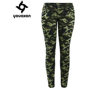 Youaxon vrouwen S-XXXXXL Plus Size Chic Camo Army Green Skinny Jeans Voor Vrouwen Femme Camouflage Cropped Potlood Broek