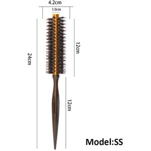 1Pc Natuurlijke Varkenshaar Ronde Borstel Houten Handvat Haar Rollen Borstel Voor Haar Drogen Styling Curling Detangling Hair Brush