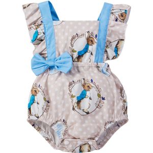 Ademend Baby Meisjes Pasen Outfit Zoete Stijl Zomer Creatieve Bunny Printing Fly Mouw Romper Casual Jumpsuit