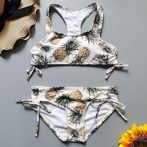 7-16 Jaar Racerback Meisje Badpak Kids Ananas Print Tiener Meisje Bikini Grote Meisje Badpak Kinderen Badmode beachwear