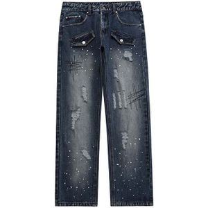 Hip Hop Gat Geschilderd Borduurwerk Retro Ripped Denim Broek Heren En Vrouwen Straight Gewassen Zakken Casual Oversized Jeans Broek