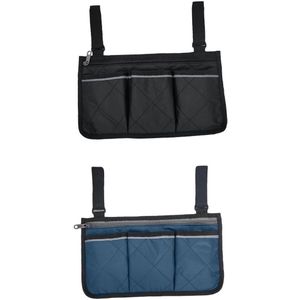 2 Pcs Rolstoel Side Bag Pouch Bed Rail Organizer Telefoon Pocket Multi-Pocket Tas Rolstoel Accessoires-Zwart + blauw