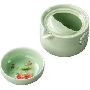 Groene Keramische 3D Karper Gaiwan Thee Set Celadon Elegante Kung Fu Teaset Inclusief 1 Pot 1 Cup, mooie Theepot Waterkoker