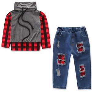 Herfst Baby Boy Kleding Boutique Kids Kleding Lange Mouwen Rode Plaid Printing Tops + jeans 2 stks Peuter Jongens Kleding set 1-5Y