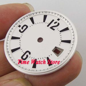 31.5mm wit sterial wijzerplaat zwarte marks datum venster Horloge Wijzerplaat voor ETA 2836 Mingzhu 2813 4813 Beweging D46