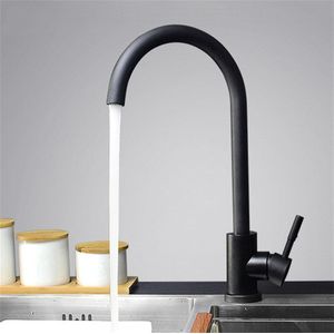 Quyanre Matte Zwart Wit Aanrecht Kraan SUS304 Rvs 360 Rotatie Keuken Water Tap Enkele Handgreep Mengkraan