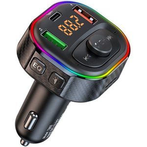 T86S Car Bluetooth FM Transmitter PD Type-C QC3.0 4.8A Dual USB Charger MP3 Player Colorful Light Adapter Handsfree