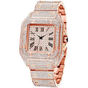 Missfox Luxe Mannen Horloge Diamond Ice Out Rose Goud Mode Cartie-R Stijl Mannelijke Horloge Waterdicht