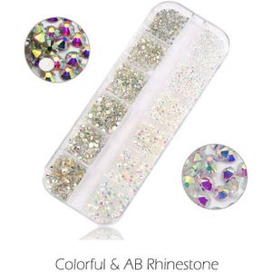 Glitter Nail Art Crystal Ab Diamant Edelstenen Strass Glas Platte Terug Acryl 3D Nagels Decoratie