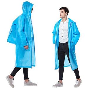 Vier kleuren Waterdichte plastic EVA Rits lange mannen vrouwen regenjas Hooded Dames Rugzak pocket Regenkleding jassen