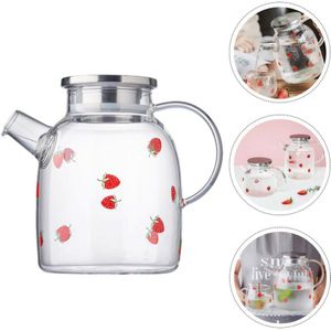1Pc Glas Pot Praktische Grote Capaciteit Delicate Aardbei Patroon Hittebestendig Glas Theepot Glas Sap Pot Water Ware voor Ho