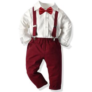 Mode Jongens Casual Kleding Lange Mouwen Bowtie Shirt Tops + Jarretel Broek 2 Stuks Gentleman Kids Verjaardag Bruiloft Jurk set