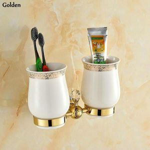 Gold Crystal + Messing + Glas Badkamer Accessoires Goud dubbele cup Tumbler Houders, Tandenborstel Bekerhouders, LB5720