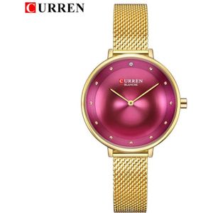 Womens Gold Horloge Mode Strass Quartz Dames Armband Horloges CURREN Vrouwelijke Klok Staal Mesh relogio feminino