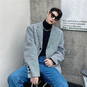 Mannen Borduurwerk Pailletten Podium Modeshow Losse Casual Pak Blazers Jas Bovenkleding Mannelijke Streetwear Vintage Jasje Overjas