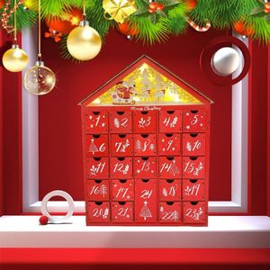 Besneeuwde Dorp Kerst Rode Houten Adventskalender Huis Met Led Licht Lade