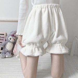 Wit Roze Bloeiers Vrouwen Bottoms Broek Kawaii Pyjama Shorts Fleece Leuke Ondergoed Lolita Meisje Dames Lounge Wear Fluwelen Broek