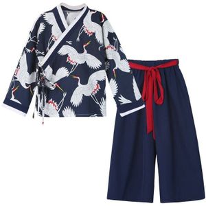Japanse Traditionele Kostuum Kids Kimono Crane Haori Vintage Samurai Meisje Oosterse Top Broek Jongen Kinderen Yukata Aziatische Kleding