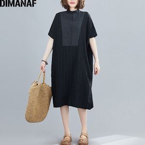 Dimanaf Zomer Plus Size Vrouwen Jurk Zonnejurk Gestreepte Gesplitst Vrouwelijke Elegante Office Lady Vestidos Losse Casual Shirt Jurk Zwart