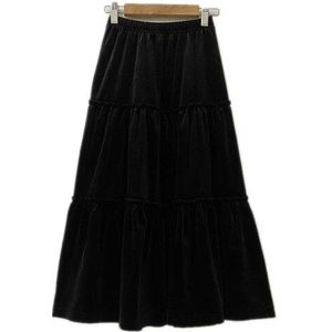 6 Tot 16 Jaar Kids & Tiener Meisjes Zwart Fluwelen Flare Maxi Lange Rokken Kinderen Girl Fall Winter Casual Velour ruche Rok