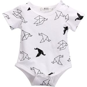 Biologische Cartoon Pasgeboren Meisjes Jongen Origamibirds Korte Mouw Rompertjes Jumpsuit 1 STUKS Katoenen Baby Kleding