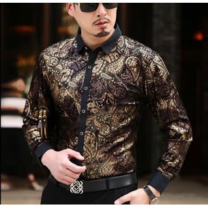 Luxe Mens Vergulden Fluwelen Shirts Formele Paisley Print Zijde Overhemd Mannen Lange Mouwen Business Shirt Slim Fit