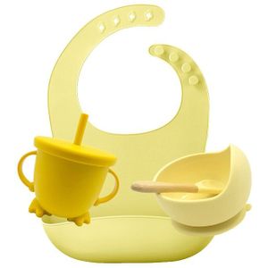 4 Stks/set Babyvoeding Food Grade Siliconen Kom Lepel Drinkbeker Waterdichte Slabbetjes Non-Silp Zuig Kom Kinderen Servies