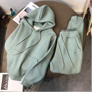 2 Stuks Sets Joggingpakken Voor Vrouwen Hooded Lange Broek Streetwear Herfst Winter Dikke Warm Polyester Zweetkostuums