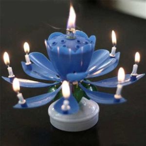 1 Pc Mooie Blossom Lotus Flower Birthday Party Candle Cake Music Sparkle Cake Topper Rotating Kaarsen Decoratie