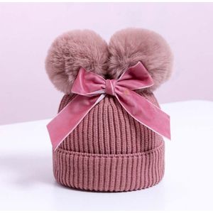 Leuke Thicken Winter Warm Hoeden Voor Kinderen Met Dubbele Pompom Strik Gebreide Caps Beanie Soft Meisjes Jongens Outdoor Hoed Motorkap