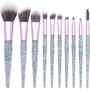 10Pcs Rhinestone Crystal Glitter Make-Up Kwasten Set Professionele Foundation Borstels Blending Concealer Brush Cosmetische Set