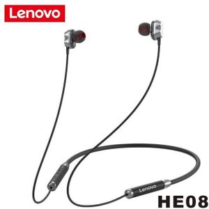 Lenovo HE08 Nekband 4 Speakers Draadloze Hoofdtelefoon Hifi Stereo Oortelefoon Bluetooth 5.0 Dual Dynamische Sport Headset Met Microfoon