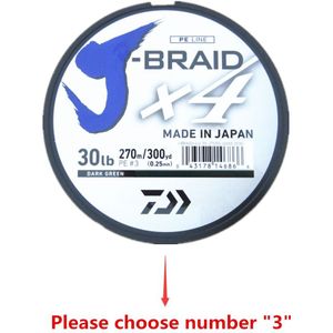 100% Originele DAIWA J VLECHT X4 Gevlochten vislijn DONKERGROENE kleur 270m Gemaakt in Japan