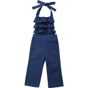 Peuter Kids Meisjes Denim Ruches Overalls Bib Broek Romper Jumpsuit Speelpakje Kleding Maat 2-6 T