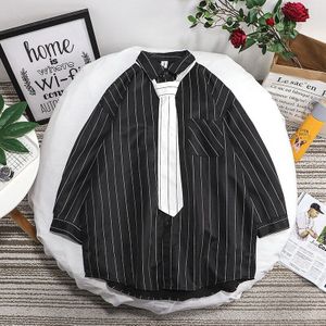 Shirt Mannen Kleding Drie Kwart Gestreepte Turn-Down Kraag Heren Shirts Casual Slim Fit Comfortabele Mannetjes Eenvoudige Koreaanse stijl