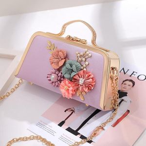 Mode Vrouwen Avondtasje Bloem Kralen Kleine Clutch Avondtasje Met Ketting Schouder Handtassen Lederen Metalen Handtas A786