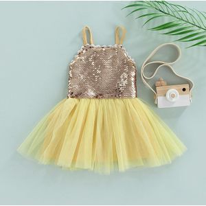 Peuter Baby Party Avondjurk Mooie Shiny Sequin Patchwork Mesh Dress Baby Mouwloze Sling Prinses Jurk Kinderen Kleding