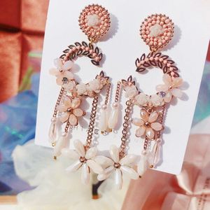 Mengjiqiao Koreaanse Elegante Handgemaakte Bloem Crystal Lange Tassel Oorbellen Voor Vrouwen Grils Brincos Sieraden Oor Accessoires