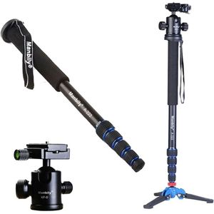 Manbily A-222 165Cm Draagbare Professionele Dslr Monopod Wandelstok Met M-1 Mini Statief Base &amp; Statief Balhoofd Voor dslr