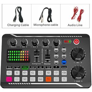 F998 Multi-Functionele Geluidskaart 16 Geluidseffecten Ruisonderdrukking Audio Mixer Voor Telefoon Pc Computer Studio Record Voice mengen