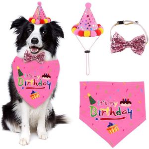 3Pcs Hond Kat Huisdier Verjaardag Decoratie Kit Grappige Leuke Kerstcadeau Hond Verjaardag Bandana Sjaals Verjaardagsfeestje Hoed Kraag