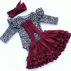 Pasgeboren Baby Meisje Kleding Set Lange Mouwen Leopard Top Jarretelle Rok Met Hoofdband Sets Kinderen Meisje Kleding