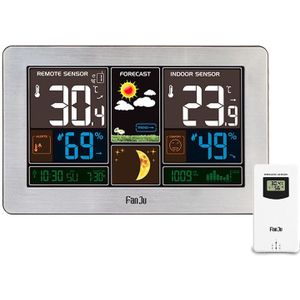 Fanju Temperatuur Vochtigheid Draadloze Sensor Indoor Outdoor Hygrometer Thermometer Muur Barometer Prognose Weerstation