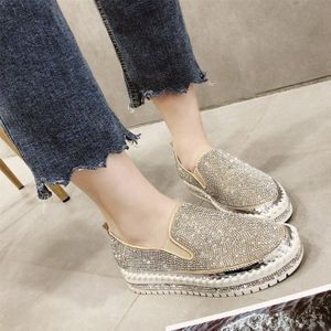 Vrouw Lente Zomer Loafer Licht Gewicht Platform Casual Schoenen Strass Shining Vrouwen Schoenen Platform Hakken Zilver Kleur A-177