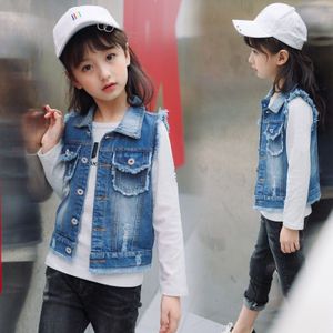 Lente Meisjes Vesten Causale Mouwloze Kinderen Jas voor Meisjes Ripped Meisjes Denim Vesten Jas DQ970