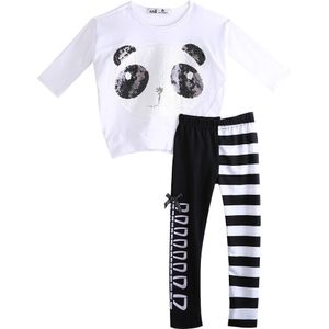 Meisjes Pyjama Zomer Set Kind Kleding Panda Tops Gestreepte Broek 2 STUKS